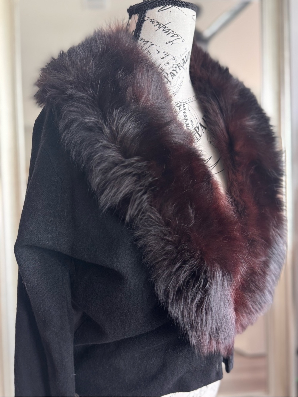 Vintage 60s 70s Mai Ling Cardigan Sweater Black Detachable Fur Collar Fairy Mod